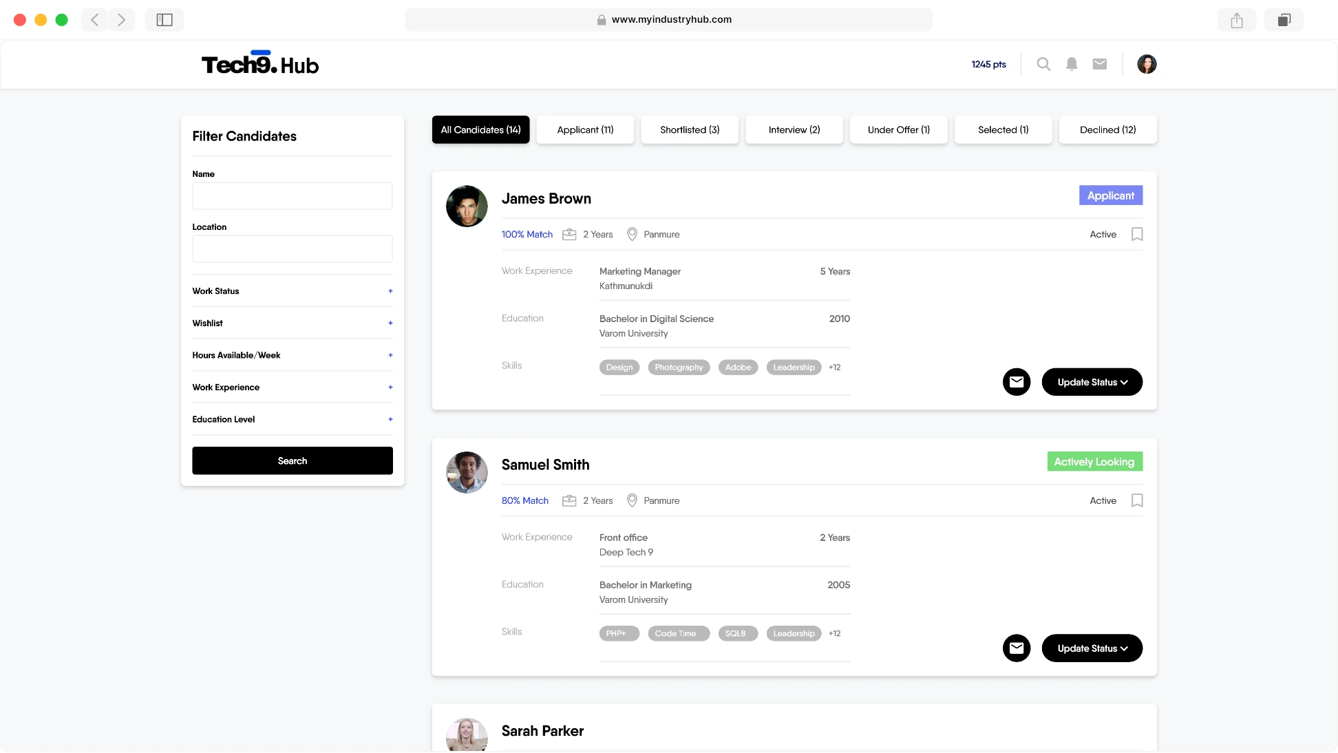 Participant recruiting interface for MIH hubs.