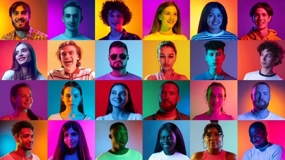 A vibrant collage of people representing diversity and uniqueness.